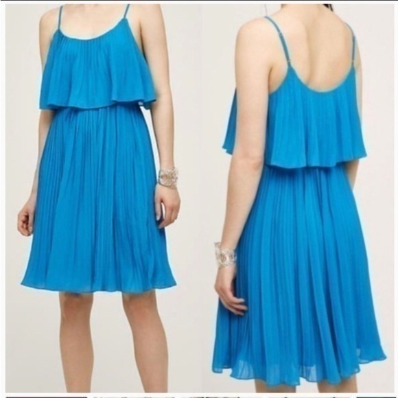 Anthropology Hd In Paris Pleaded Flowing Blue Dress Small